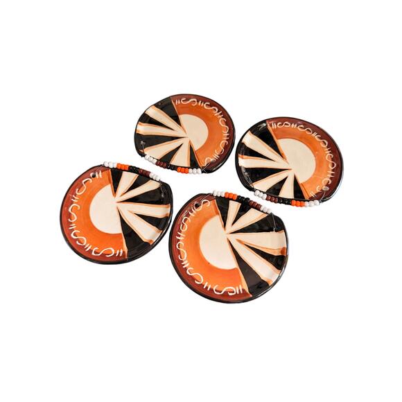 Handmade Beaded Ceramic Coasters - Limpopo Ceramics Style - Set of 4 - Sun - Picture 1 of 12